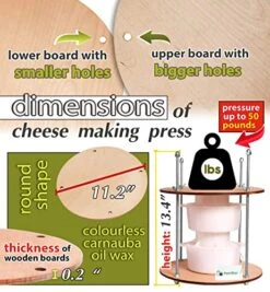 Wooden Cheese Press Diameter 11.2 In And 2 Cheese Making Forms 45 Oz Pressure Up To 50 Pounds Colorless -KitchenAid Shop 51xkqsU7rVL