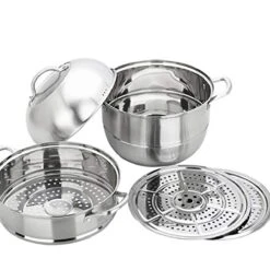 THICK 28cm Stainless Steel 3-Tier/Layer Steam Cooker Pot, Food Cook Double Boilder Work With Gas Electric Induction Grill Stove -KitchenAid Shop 51xpSepaCCL 1