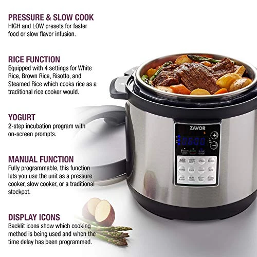Avor LUX Edge 6 Quart Programmable Electric Multi-Cooker: Pressure Cooker, Slow Cooker, Rice Cooker, Yogurt Maker, Steamer And More - Stainless Steel (ZSELE02) 4 Avor LUX Edge 6 Quart Programmable Electric Multi-Cooker: Pressure Cooker, Slow Cooker, Rice Cooker, Yogurt Maker, Steamer And More - Stainless Steel (ZSELE02) - Image 2