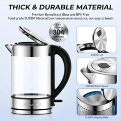 Electric Kettle 1500W,1.7L Borosilicate Glass Tea Kettle With LED Light, Water Kettle Electric Fast Boiling, Auto Shut-Off And Boil-Dry Protection, BPA Free 9 Electric Kettle 1500W,1.7L Borosilicate Glass Tea Kettle With LED Light, Water Kettle Electric Fast Boiling, Auto Shut-Off And Boil-Dry Protection, BPA Free -KitchenAid Shop 51y0prtWDcL