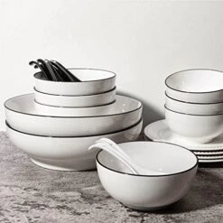 Asian Soup Spoon Set Of 6, 6.75 Inch Ultra-fine Ceramic Chinese Soup Spoons, Black Japanese Soup Spoon For Cereal Stews Ramen Pho Wonton Dumpling Miso, Deep Oval Hook Design, Dishwasher Safe -KitchenAid Shop 51y0sbCg6UL