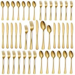 Gold Silverware Set, 30-Piece Gold Flatware Cutlery Utensils Set For 6, Stainless Steel Knives Spoons And Forks Set, Mirror Polished, Dishwasher Safe