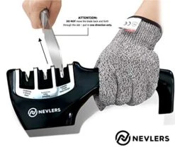 3 In 1 Kitchen Knife Sharpener With Cut Resistant Gloves | Knife Sharpeners For Kitchen Knives Preps, Repairs, Sharpens | Blade Sharpener With Diamond, Ceramic & Tungsten Steel Slots (Black) -KitchenAid Shop 51y3e3JUjzL