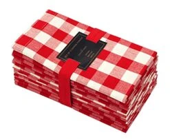 12 Pack Gingham Checks Oversized Dinner Napkins - Red - Size 20x20-100% Cotton - Tailored With Mitered Corners And A Generous Hem - Easy Care Machine Wash