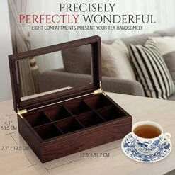 Tea Box - Luxury Wooden Tea Storage Chest From The Premier Collection - 8 Adjustable Compartment Tea Bags Organizer Container - Elegantly Handmade W/Scratch Resistant Window