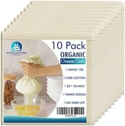 8 PCS Reusable Cheesecloth, Grade 100, 20x20 Inch Hemmed Organic Cheese Cloth For Straining Craft, 100% Cotton Unbleached Cloth Strainer For Cooking, Baking, Juicing, Cheese Making -KitchenAid Shop 51yOmb8lPL. AC