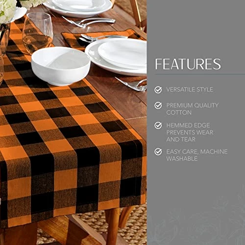 Use Living Fall Buffalo-Check Table Runner, Seasonal Farmhouse Table Runner, 13" W X 70" L, Orange And Black 4 Use Living Fall Buffalo-Check Table Runner, Seasonal Farmhouse Table Runner, 13" W X 70" L, Orange And Black - Image 2