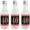 Chic 40th Birthday - Pink, Black And Gold - Mini Wine And Champagne Bottle Label Stickers - Birthday Party Favor Gift For Women And Men - Set Of 16