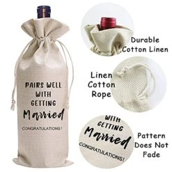 Wedding Wine Bag,Linen Wine Gift Bag,Wedding Couples, Bride And Groom Gift,Wedding Gift,Reusable Wine Bag -Pairs Well With Getting Married -KitchenAid Shop 51ygKyfTTiL