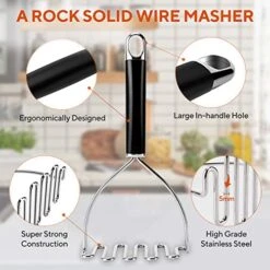 Potato Masher, Potato Masher Stainless Steel, Heavy Duty Mashed Potatoes Masher, Professional Metal Wire Masher Kitchen Tool For Bean, Avocado, Vegetable-10.24 Inch （Silver） -KitchenAid Shop 51yhYs9A0JL