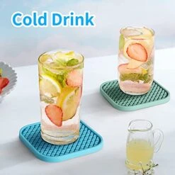 Silicone Coasters [6 Pack] ME.FAN Coasters For Drinks,Drink Coasters With Holder - Cup Mat - Non-Slip, Non-Stick, Stay Put, Deep Tray - Prevents Furniture And Tabletop Damages Square Nave Blue -KitchenAid Shop 51yiMtBJzEL