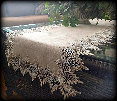Lace 54" Table Runner Dresser Scarf Neutral Earth Tones European Lace 4 Lace 54" Table Runner Dresser Scarf Neutral Earth Tones European Lace - Image 2