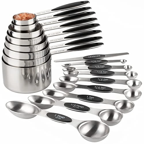 Measuring Cups And Spoons Set Stainless Steel Includes 8 Heavy Duty Measuring Cups 8 Double Sided Magnetic Measuring Spoons And 1 Leveler For Dry And Liquid Ingredients 3 Measuring Cups And Spoons Set Stainless Steel Includes 8 Heavy Duty Measuring Cups 8 Double Sided Magnetic Measuring Spoons And 1 Leveler For Dry And Liquid Ingredients