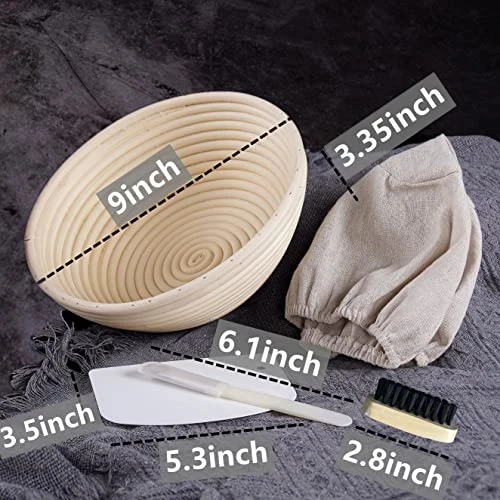 Anneton Bread Proofing Basket Set, For Sourdough Bread Baking, Brotform Dough Rising Bowl, 9inch Round Rattan Basket With Baking Tools Kit, Cloth Liner, Scoring Lame, Scraper, Brush, Gifts For Bakers 5 Anneton Bread Proofing Basket Set, For Sourdough Bread Baking, Brotform Dough Rising Bowl, 9inch Round Rattan Basket With Baking Tools Kit, Cloth Liner, Scoring Lame, Scraper, Brush, Gifts For Bakers - Image 3