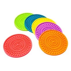 Colorful Coasters For Drinks Absorbent, Rubber Drink Coaster Set, Silicone Rainbow Coasters For Kids Coffee Table Desk, 4.3 Inch Oval Shape Deep Tray Pot Holder Trivet (Set Of 6) -KitchenAid Shop 51z1n7PhUgL