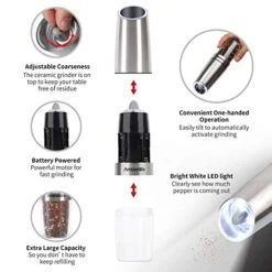 Gravity Electric Salt And Pepper Grinder Set【White Light】- Battery Operated Automatic Salt And Pepper Mills,Adjustable Coarseness,One-Handed Operation,Utility Brush,Stainless Steel By AmuseWit -KitchenAid Shop 51z8CAlmYEL
