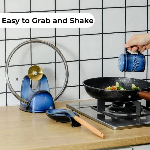 Ceramic Cute Salt And Pepper Shakers Set: 2.6 Inch Salt And Pepper Set/Sugar Salt Shaker With Handle For Counter -Resist Rusting Seasoning Shaker -Elegant Black & Blue (Set Of 2) 6 Ceramic Cute Salt And Pepper Shakers Set: 2.6 Inch Salt And Pepper Set/Sugar Salt Shaker With Handle For Counter -Resist Rusting Seasoning Shaker -Elegant Black & Blue (Set Of 2) - Image 4