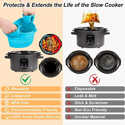 Silicone Slow Cooker Liners, Cooker Divider Insert, Slow Cooker Divider Liners, Compatible With Crockpot 6 QT Oval Slow Cooker, Reusable, Leak-Proof Dishwasher Safe Slow Cooking Liner, Red & Blue 4 Silicone Slow Cooker Liners, Cooker Divider Insert, Slow Cooker Divider Liners, Compatible With Crockpot 6 QT Oval Slow Cooker, Reusable, Leak-Proof Dishwasher Safe Slow Cooking Liner, Red & Blue - Image 2