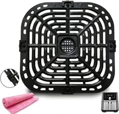 Air Fryer Grill Plate For Instants Vortex Plus 6QT Air Fryers, Upgraded Square Grill Pan Tray Replacement Parts With Rubber Feet For Instants, Non-Stick, Dishwasher Safe