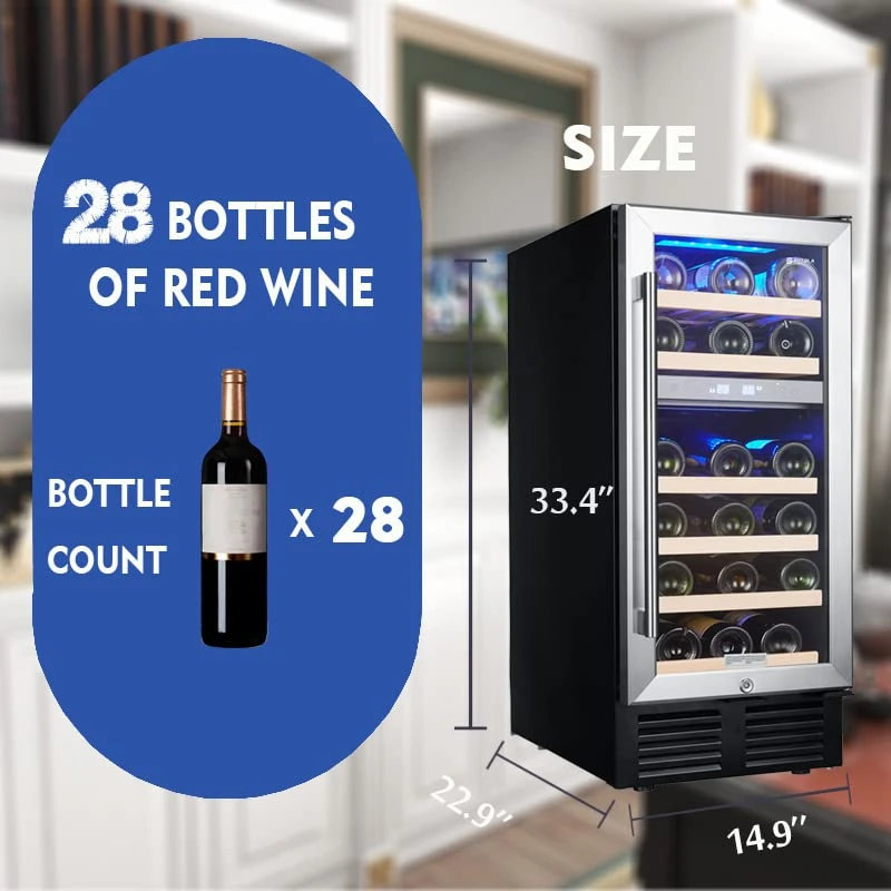 15 Inch Dual Zone Wine Cooler Refrigerators 28 Bottle Fast Cooling Low Noise Wine Fridge With Professional Compressor Stainless Steel Digital Temperature Control Screen Built-in Or Freestanding 5 15 Inch Dual Zone Wine Cooler Refrigerators 28 Bottle Fast Cooling Low Noise Wine Fridge With Professional Compressor Stainless Steel Digital Temperature Control Screen Built-in Or Freestanding - Image 3