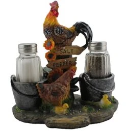Country Farm Rooster Tabletop Salt And Pepper Set | Decorative Farmer Gifts And Decor | Rooster Hen And Chicks Sculptures And Statues