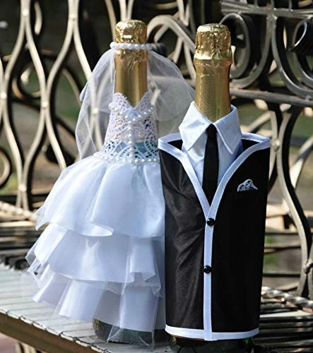 Bride And Groom Wine Bottle Covers- Wine Bottle Dress-up For Weddings- Wedding Gifts For The Couple- Fun Wine Bottle Covers- Wedding Centerpieces Decorations- Wine Décor- Wine Accessories (white) 5 Bride And Groom Wine Bottle Covers- Wine Bottle Dress-up For Weddings- Wedding Gifts For The Couple- Fun Wine Bottle Covers- Wedding Centerpieces Decorations- Wine Décor- Wine Accessories (white) - Image 3