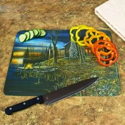 Rivers Edge Products Tempered Glass Cutting Board, 12 By 16 Inches, Cabin Scene -KitchenAid Shop 6106OS93xyL