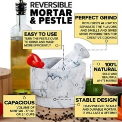 Mortar And Pestle Set (Large) | White Marble | Stone Spice Grinder | 2.1 Cup Capacity | 5.5 Inch | Reversible | Molcajete Mexicano | Guacamole, Pesto, Spices | Large Mortar & Pestles | Gift Set 11 Mortar And Pestle Set (Large) | White Marble | Stone Spice Grinder | 2.1 Cup Capacity | 5.5 Inch | Reversible | Molcajete Mexicano | Guacamole, Pesto, Spices | Large Mortar & Pestles | Gift Set -KitchenAid Shop 610UrqIJmuL