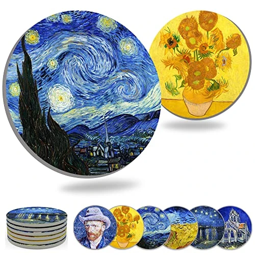 Coasters For Drinks Ceramic Van Gogh Art Coasters Set - Use 6 Famous Van Gogh Paintings, Unique Housewarming Gifts For New Home Decorative By WOWDING 3 Coasters For Drinks Ceramic Van Gogh Art Coasters Set - Use 6 Famous Van Gogh Paintings, Unique Housewarming Gifts For New Home Decorative By WOWDING