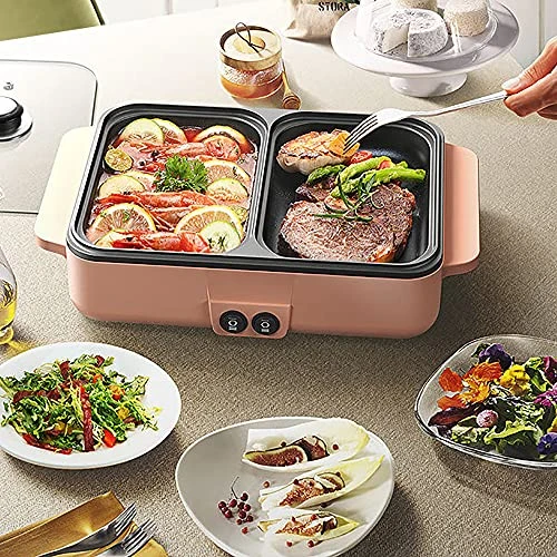 Electric Grill With Hot Pot, 2 In 1 Indoor Non-Stick Electric Hot Pot And Frying Pan, Portable Hot Pot Camping Barbecue Pan Stainless Steel Home 1200W 8 Electric Grill With Hot Pot, 2 In 1 Indoor Non-Stick Electric Hot Pot And Frying Pan, Portable Hot Pot Camping Barbecue Pan Stainless Steel Home 1200W - Image 6