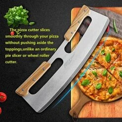 ® Pizza Cutter Rocker,Stainless Steel Blade Knife With Double Wooden Handle & Plastic Cover, Large Pizza Slicer/Chopper,Good Kitchen Tool -14 In