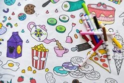 – Food Fun Design – Square Tablecloth - Fabric Coloring Tablecloth - Colorable Designs – Washable And Reusable – Coloring Activity For Children And Adults
