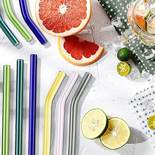8 Pcs Reusable Glass Straws, 8"x8mm Eco-friendly Drinking Straws For Smoothie, Milkshakes, Tea, Juice, Cocktail Straws, Multi-Color Mixed (8Pcs Bent) 4 8 Pcs Reusable Glass Straws, 8"x8mm Eco-friendly Drinking Straws For Smoothie, Milkshakes, Tea, Juice, Cocktail Straws, Multi-Color Mixed (8Pcs Bent) - Image 2