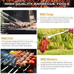 35PCS Grill Accessories BBQ Tools Set, Stainless Steel Grilling Kit With Thermometer, Fork, Tongs And Spatula, Meat Injector, Grill Mat - Gifts For Dad Durable, Stainless Steel Grill Tools -KitchenAid Shop 61ANETDXgfL