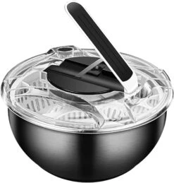 Salad Spinner Stainless Steel Large ,Press Type Salad Spinner,Kitchen Handheld Vegetable Washer Fruit Dryer Drainer Dehydrator Steel With Glass Lid,3.5L