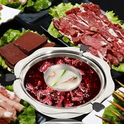 2-4 People Stainless Steel Rotating Hot Pot,2 Layer Hot Pot With Divider For Parties,Home,Restaurants