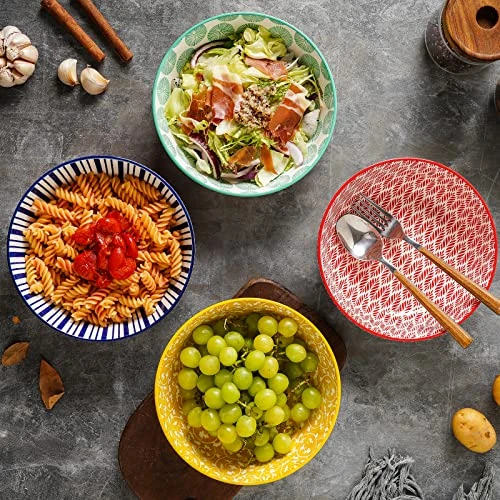 Ceramic 50 Ounce Pasta Bowls Set Of 4, 8.6 Inch Large Salad Bowls, Wide And Shallow Porcelain Soup Bowls, Stackable Serving Bowls, Microwave Dishwasher Safe, Christmas Gift, Assorted Colors 6 Ceramic 50 Ounce Pasta Bowls Set Of 4, 8.6 Inch Large Salad Bowls, Wide And Shallow Porcelain Soup Bowls, Stackable Serving Bowls, Microwave Dishwasher Safe, Christmas Gift, Assorted Colors - Image 4