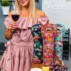 Wine Tote Carrier Bag With Magnetic Handle Clasp From Made Easy Kit Neoprene Champagne Bottle Protective Travel Or Gift Bag - Set Of 3 (Floral Patterns) -KitchenAid Shop 61Hj78lYDaL