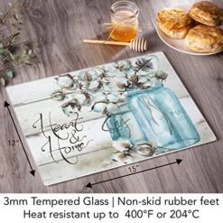 Art Cotton Boll Heart & Home 3mm Heat Tolerant Tempered Glass Cutting Board 15" X 12" Made In The USA Dishwasher Safe -KitchenAid Shop 61I9mkVOT9L