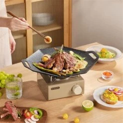 RAKUTE Glass Cooking Pot Baking Plate Household Induction Cooker Barbecue Plate Commercial Non-stick Pot Cassette Furnace Outdoor Teppanyaki Pot