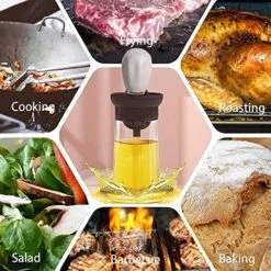 Glass Olive Oil Dispenser Bottle And Brush 2 In 1,Silicone Dropper Measuring Oil Dispenser Bottle For Kitchen Cooking, Baking, Barbecue(Brown,200ml) -KitchenAid Shop 61M3OxcLhbL