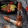 Mee 8.5inch Acrylic And Wooden Salt And Pepper Grinder Set, Manual Pepper Mill Sets Salt Grinder, Adjustable Coarseness - 2 Pack