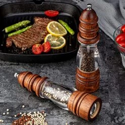 Mee 8.5inch Acrylic And Wooden Salt And Pepper Grinder Set, Manual Pepper Mill Sets Salt Grinder, Adjustable Coarseness - 2 Pack