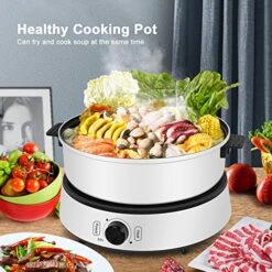 Multifunctional Split Electric Hot Pot, Non-Stick Skillet,Large Capacity 4L For 6~8 People,with Temperature Control Fry, Soup, Stew, Grilling, White, 13.39×8.66×14.17 Inches (HDJ-1350) -KitchenAid Shop 61QeYEkT43L
