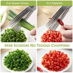 Herb Scissors Set With 5 Blades And Cover Multipurpose Kitchen Cutter Shears Mincer With Drawstring Gift Bag-Cool Kitchen Gadgets For Cutting Cilantro,Shredded Lettuce,Basil, Green Onion Fresh