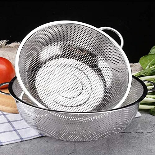 Colander Set Of 2, Heavy Duty Stainless Steel Micro-Perforated Strainer Mesh Colander With Handle For Draining Rinsing Washing Pasta Vegetables Fruits, Dishwasher Safe -3/5 Quart 5 Colander Set Of 2, Heavy Duty Stainless Steel Micro-Perforated Strainer Mesh Colander With Handle For Draining Rinsing Washing Pasta Vegetables Fruits, Dishwasher Safe -3/5 Quart - Image 3