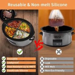 Silicone Slow Cooker Liners, Booyoik Cooking Divider Liner Food-Grade Silicone Reusable Slow Cooker Liner Silicone Slow Cooker Dividers Fit 6 QT Pot Leakproof Eco-Friendly Dishwasher Safe (Black) -KitchenAid Shop 61W8uF9sTAL