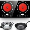 Ouble Induction Cooktop, Portable Induction Cooktop Electric Dual Induction Cooker Cooktop Digital Ceramic Black Crystal Panel Countertop Double Burner Safety 8 Gear Firepower 2400w（1200w+1200w） 110V -KitchenAid Shop 61WbI51peJL