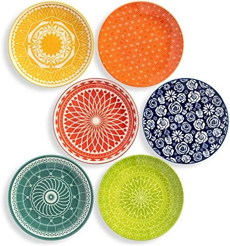 Salad Plates - Dish Set Of 6 Cute Colorful Porcelain Stoneware Dinnerware, Great For Dessert, Appetizers, Small Dinner, Serving Dishes For Entertaining, Microwave Safe, 8.5 Inch Diameter 9 Salad Plates - Dish Set Of 6 Cute Colorful Porcelain Stoneware Dinnerware, Great For Dessert, Appetizers, Small Dinner, Serving Dishes For Entertaining, Microwave Safe, 8.5 Inch Diameter - Image 7