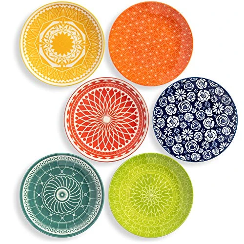 Salad Plates - Dish Set Of 6 Cute Colorful Porcelain Stoneware Dinnerware, Great For Dessert, Appetizers, Small Dinner, Serving Dishes For Entertaining, Microwave Safe, 8.5 Inch Diameter 3 Salad Plates - Dish Set Of 6 Cute Colorful Porcelain Stoneware Dinnerware, Great For Dessert, Appetizers, Small Dinner, Serving Dishes For Entertaining, Microwave Safe, 8.5 Inch Diameter